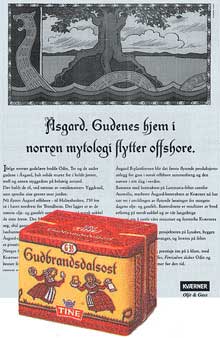 En annonse og en
 oste-emballasje der Frisianus er brukt