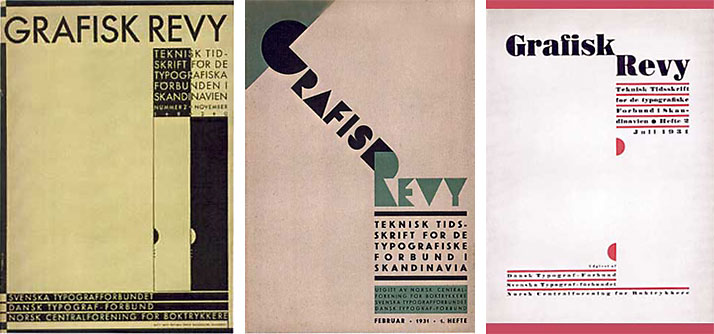 Tre omslag av Grafisk Revy