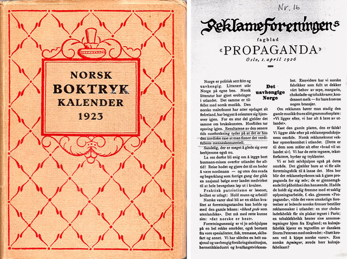 Norsk boktrykk kalender 1923 og Propaganda 1926