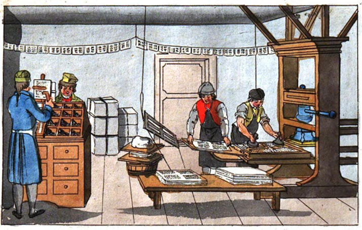 Heinrich Friedrich Müllers håndkolorerte boktrykkeri-bilde.