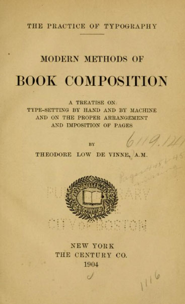 Tittelsida til de Vinnes Modern methods of book composition