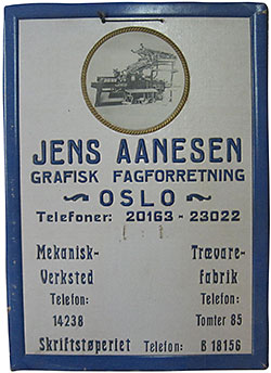 Plakat for Jens Aanesen grafisk fagforretning, Oslo.