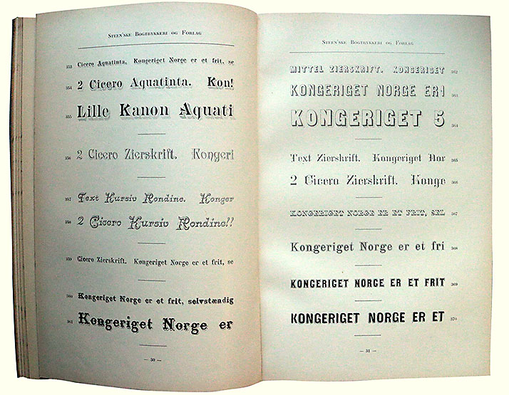 Et oppslag fra Steenskes skriftprøvebok 1903