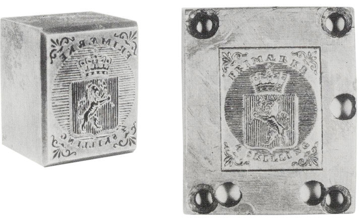Patrise og matrise for Zarbells første norske frimerke, 1855